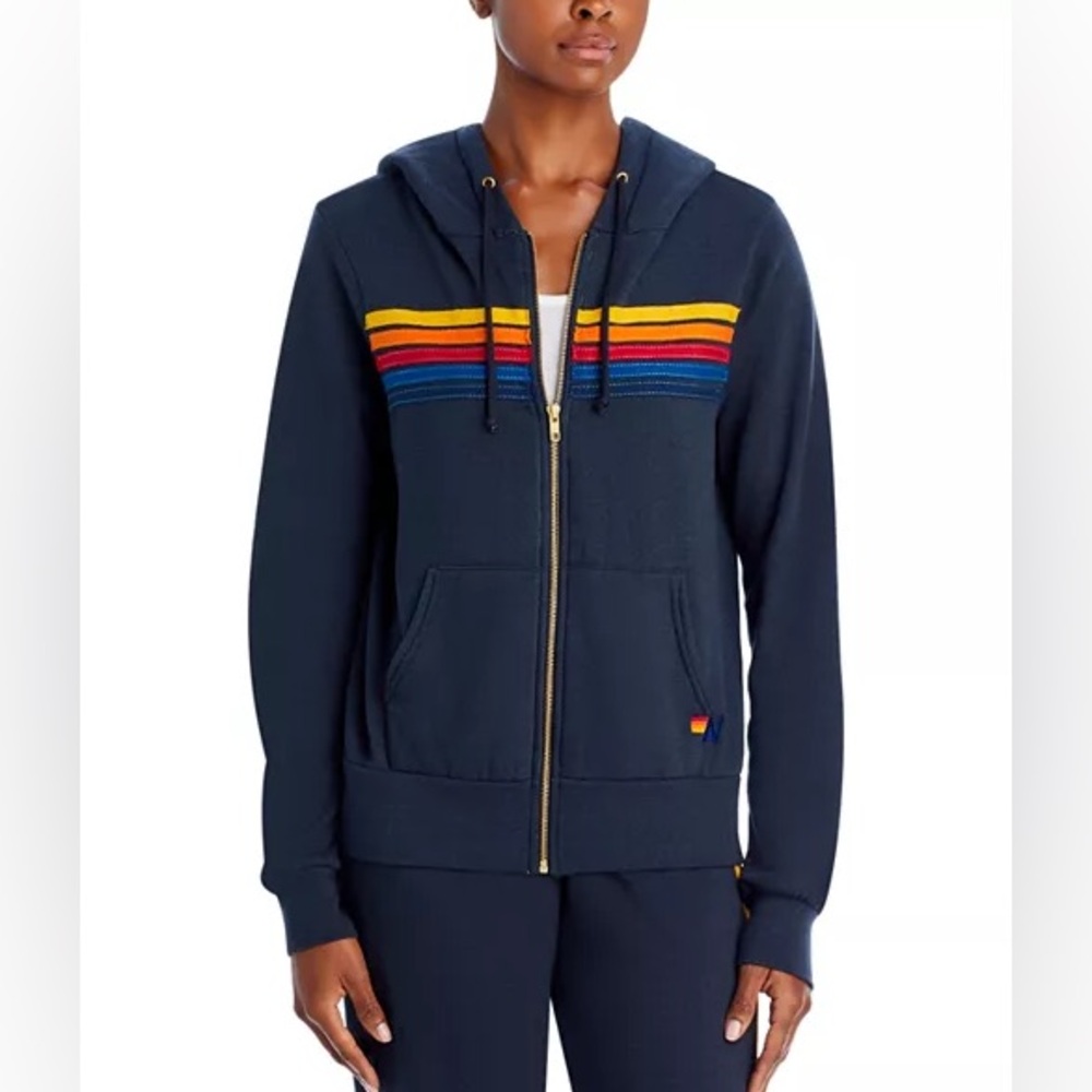 Aviator nation charcoal/classic stripe rainbow stripe hoodie